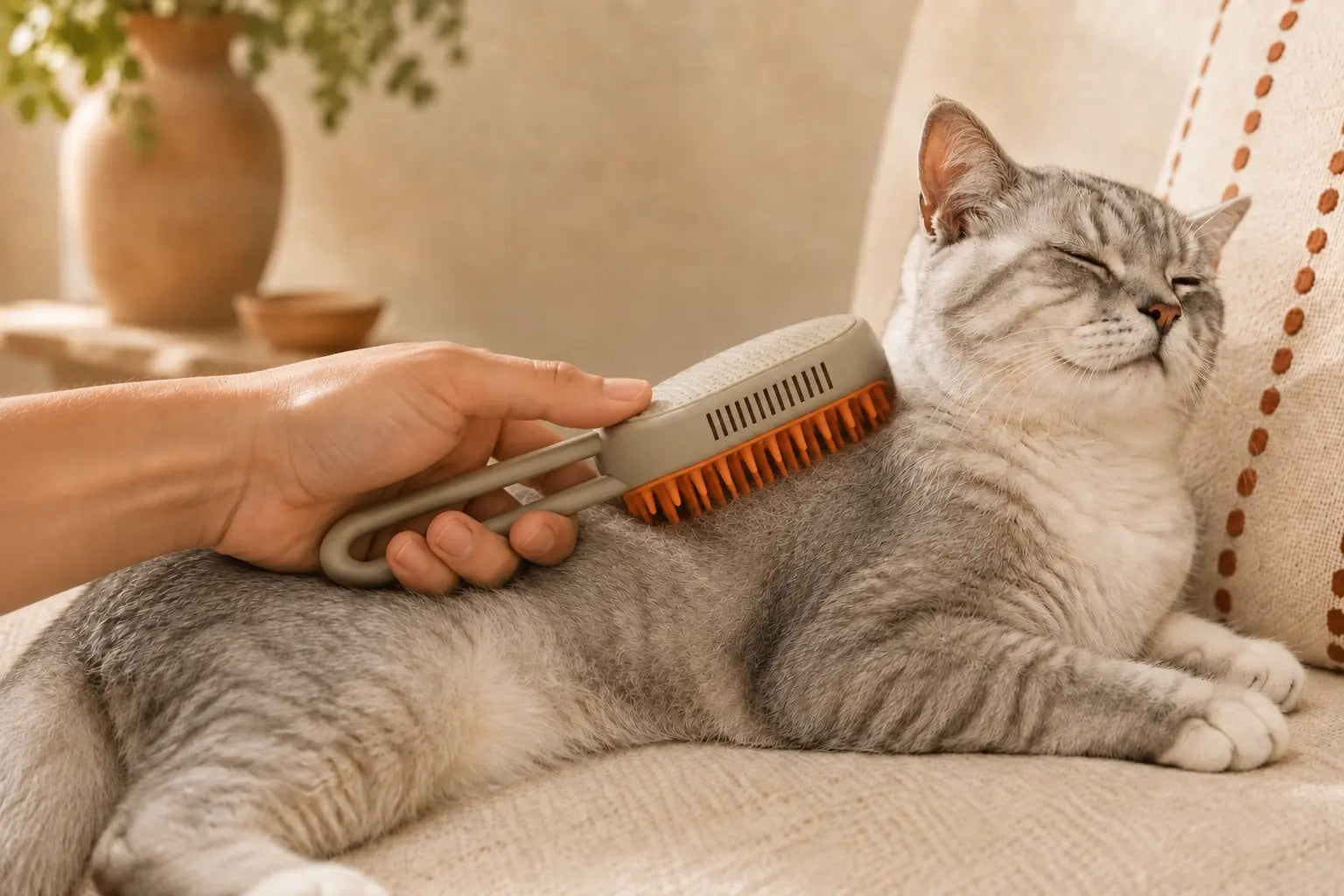 Gato cepillado con el cepillo de vapor de Lunarioa